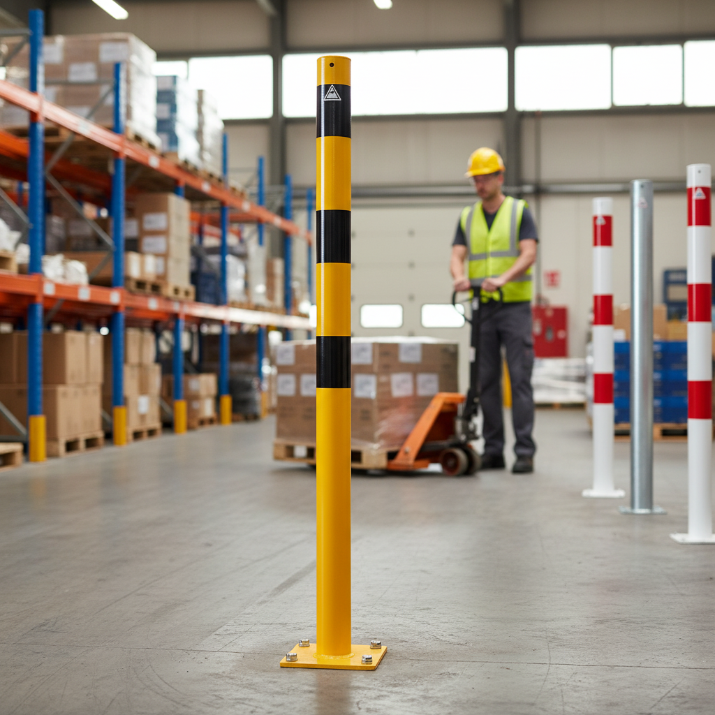 Heavy Duty Steel Bollards with Hot-Dip Galvanized Finish and Optional Chain Eye for Enhanced Security