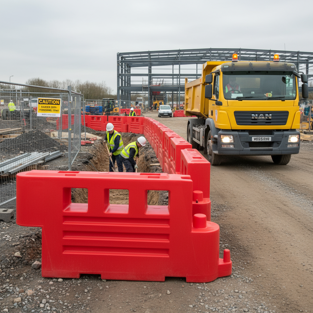 Premium Heavy Duty Water Filled Barrier System for Construction Sites - 400kg Stability with... - side view | Barriers Co