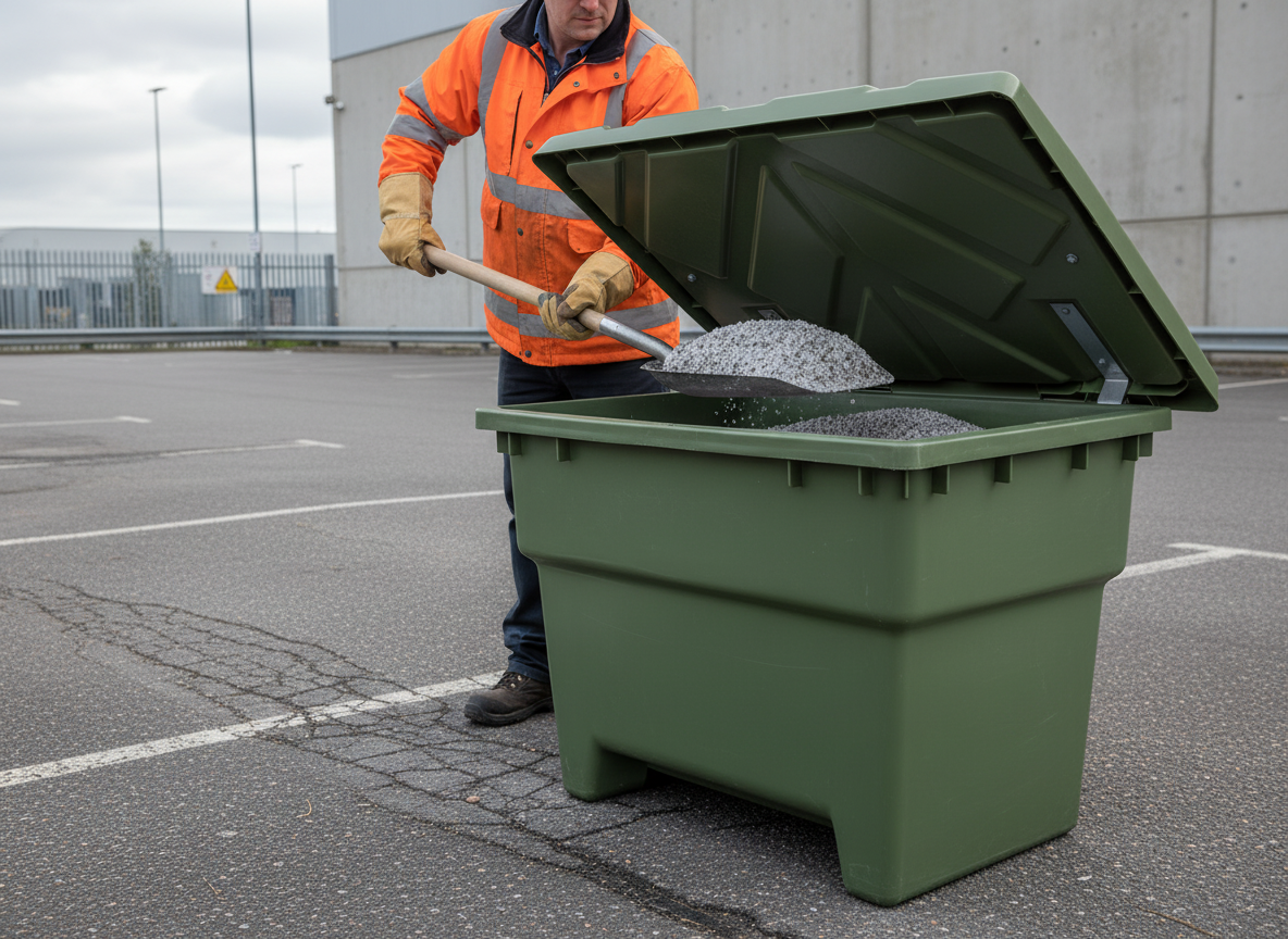 Premium 350 Litre Heavy Duty Grit Bin with Lockable Lid and Custom Text Options - High-Quality Professional Grade for Industrial and Commercial App...