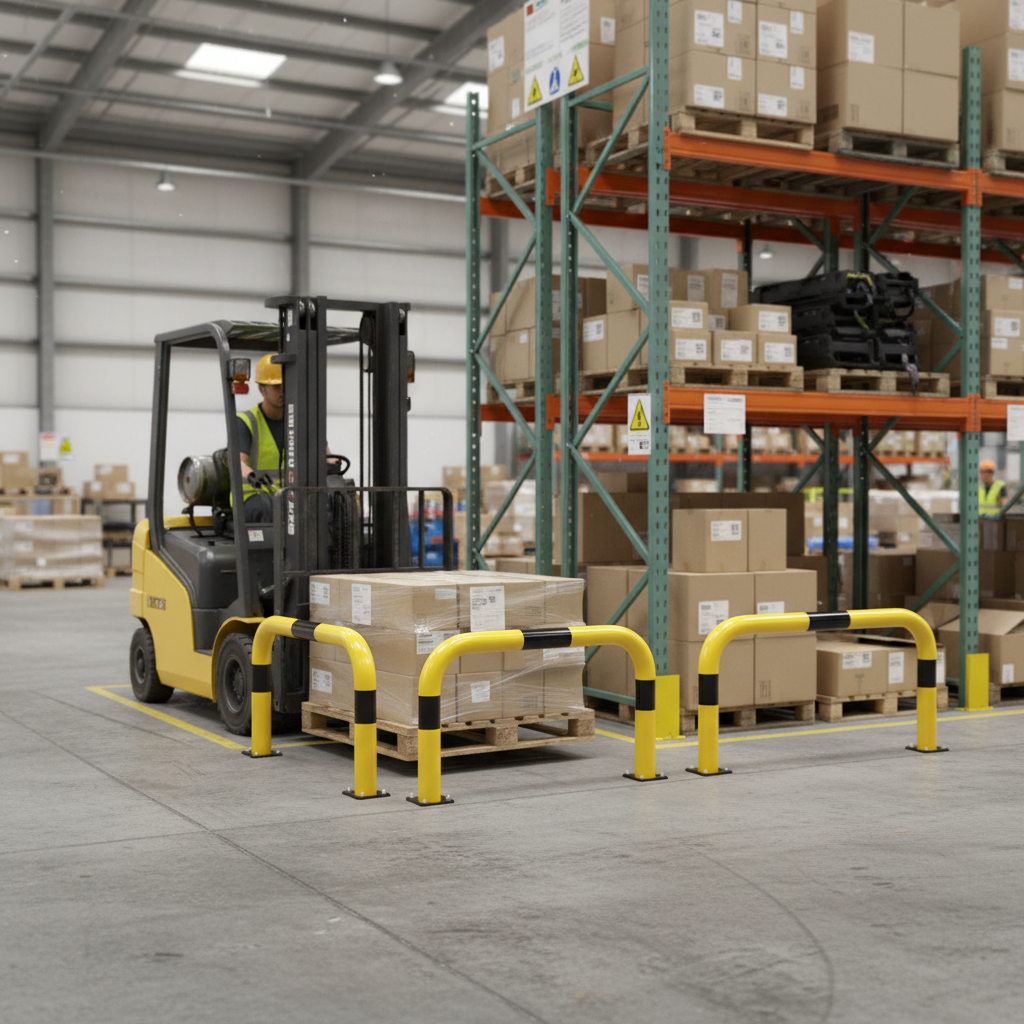 Premium 76mm Flex Hoop Warehouse Barrier Guard Rail with Flexible Foot for Impact Absorption and Easy Installation | Barriers
