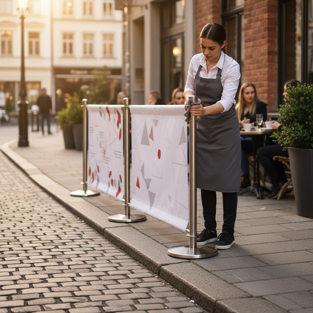 Premium Extension Kit for Café Barrier - 1 Meter Custom Printed Banner with Elegant Post Finishes