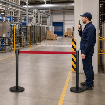 Belt Stanchion Set with 3m Red Belt for Event Management (Pack of 2)