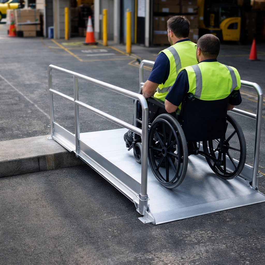 Pedestrian Ramps with Handrails – 1390mm L x 1000mm W – Non-Slip – Public & Private Access