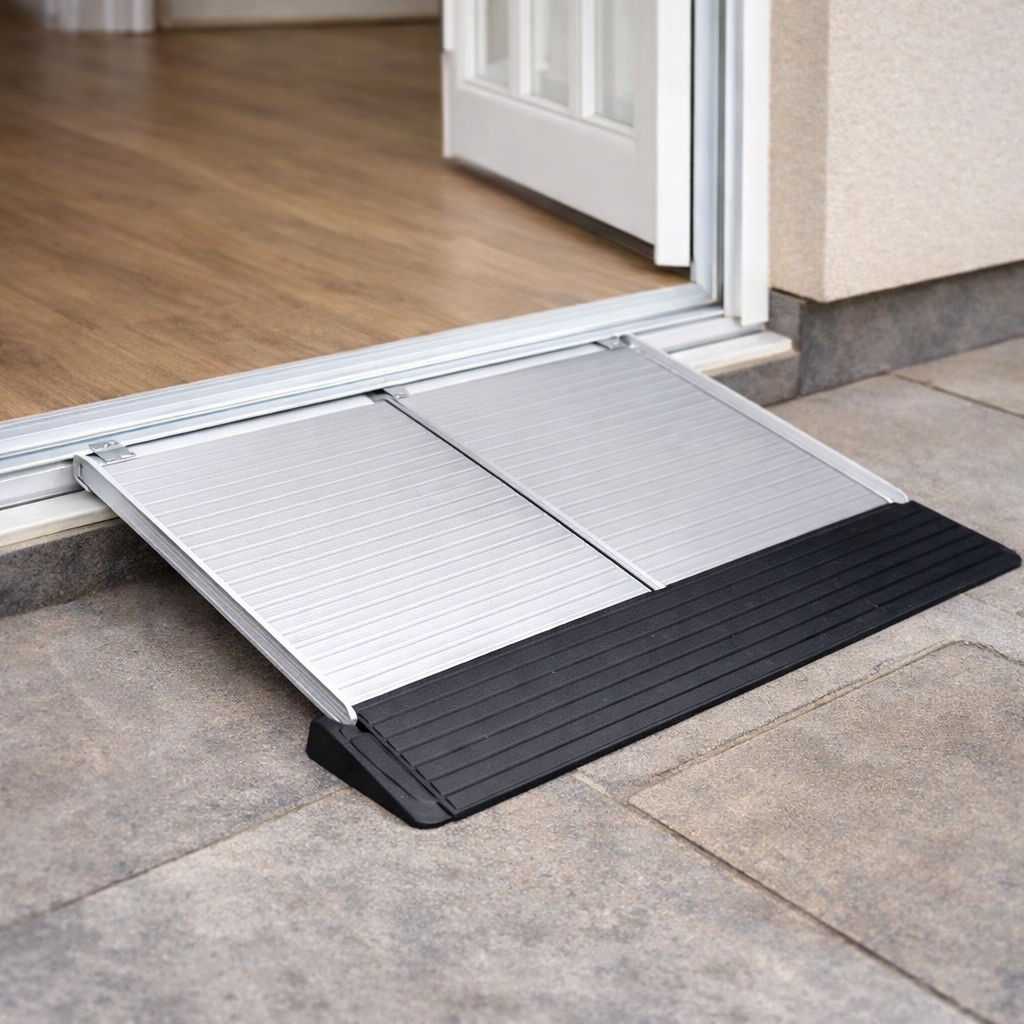 Folding Aluminium & Rubber Threshold Ramp – 2ft-8ft & 1"-4" – Lightweight – Wheelchair Access