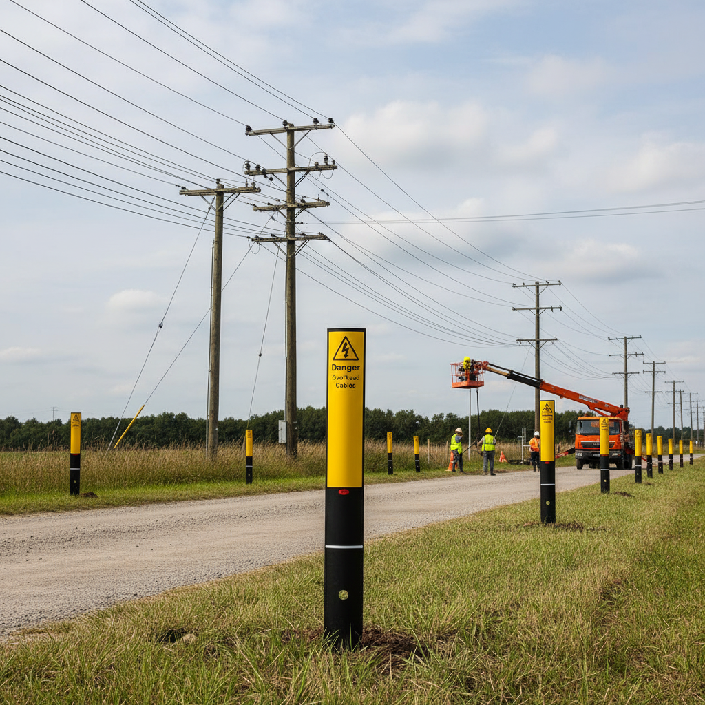 Overhead Protection Posts Premium Danger Overhead Cables Marker Post ... | Barriers Co