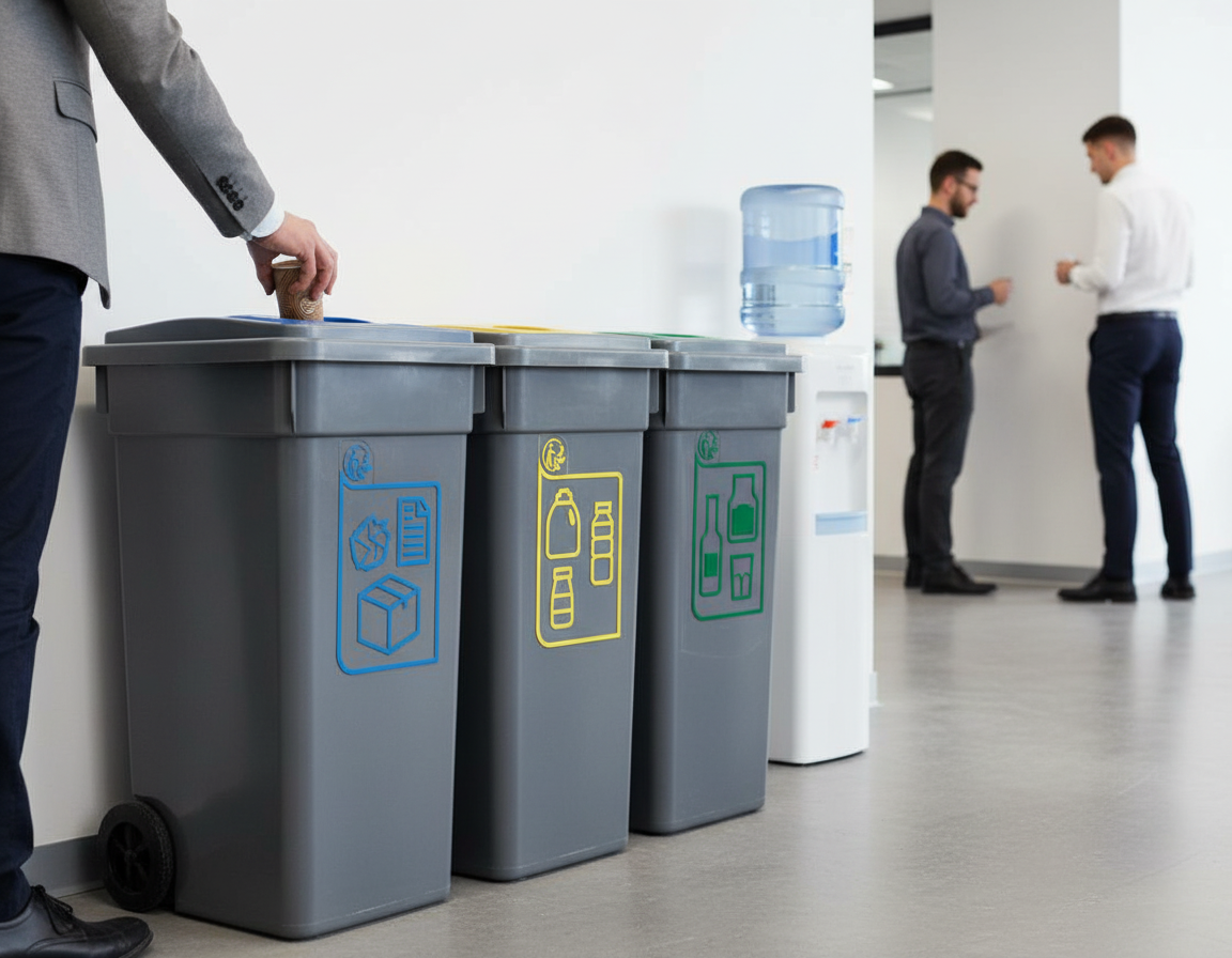 Premium Recycling Bin Label Decal Set - Colour-Coded Stickers for Selective Sorting with... - side view | Barriers Co