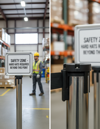 Premium Retractable Barrier Sign Holder with Twin Acrylic Panels for Queue Guidance - Portrait & Landscape Formats Available