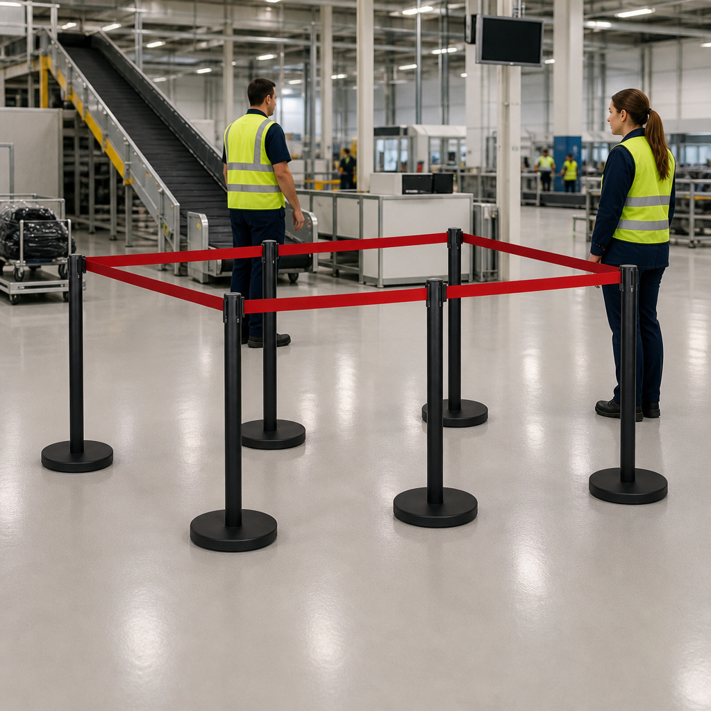 Belt Stanchion Set with 3m Red Belt for Event Management (Pack of 6)
