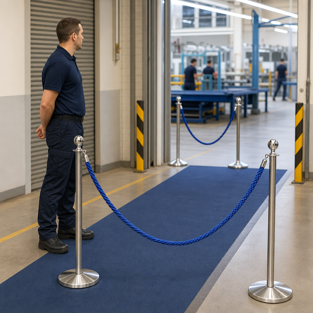 Silver Rope Barrier Set with Blue Rope for Event Management (Pack of 2)