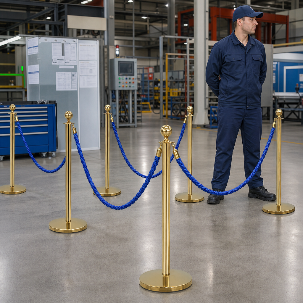 Brass Rope Barrier Set with Blue Ropes for Event Management (Pack of 8)