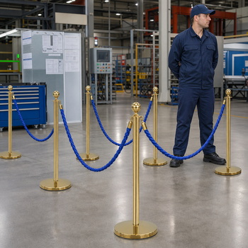 Brass Rope Barrier Set with Blue Ropes for Event Management (Pack of 8)