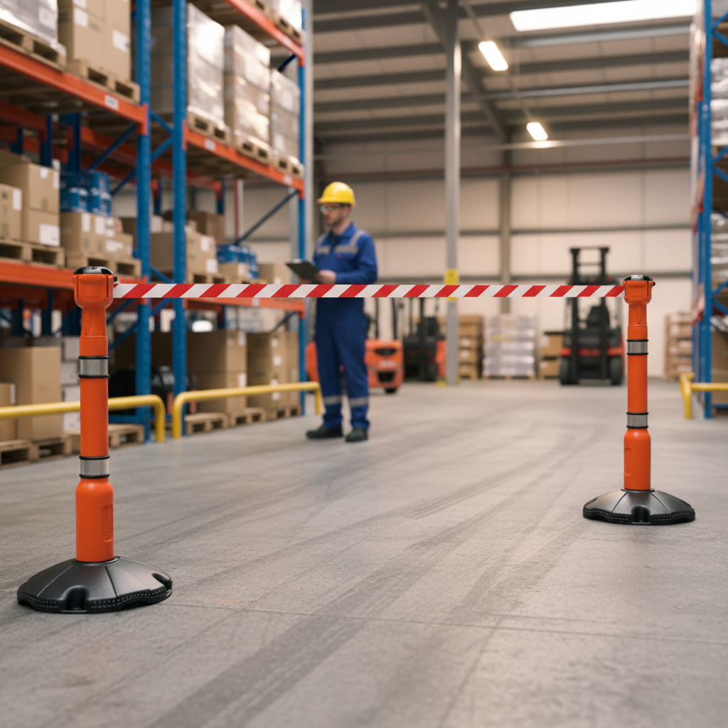 Premium High-Visibility Belt Stanchion with 9m Retractable Belt and Cone Top for Safety Management Solutions