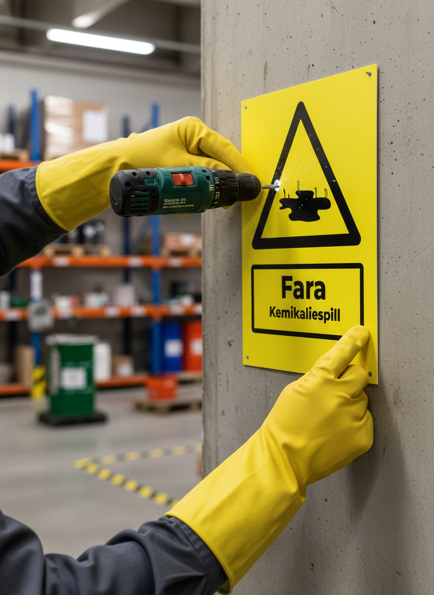 Premium Warning Sign for Chemical Spills - Durable, Multiple Mounting Options, High-Visibility Safety Marking