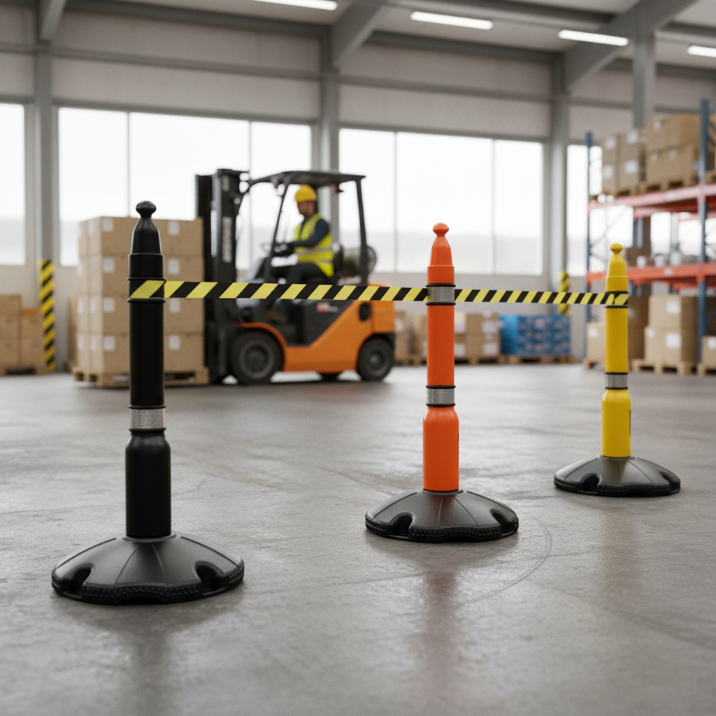 Professional Barrier Post and Base System with Reflective Strips for Enhanced Safety and Visibility | Barriers Co