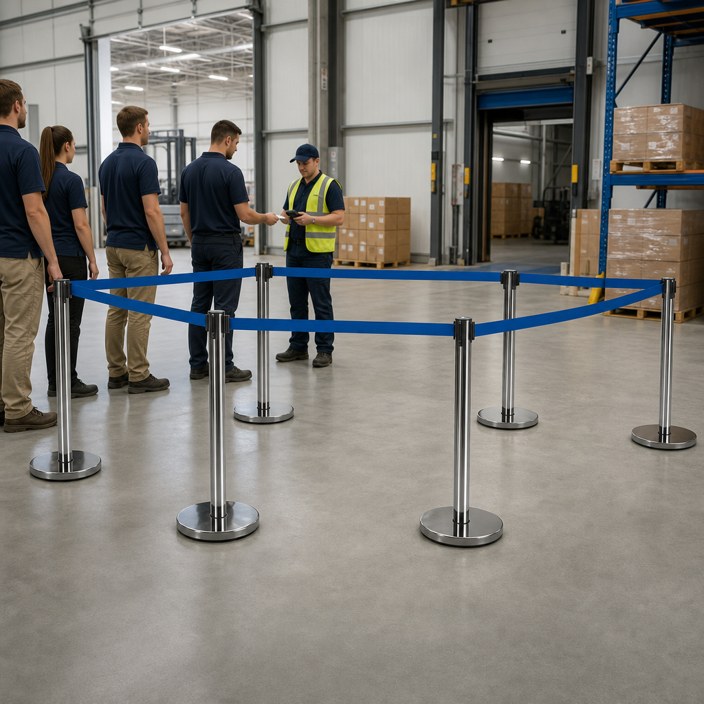 Belt Stanchion Set with 2m Blue Belt for Event Management (Pack of 6)
