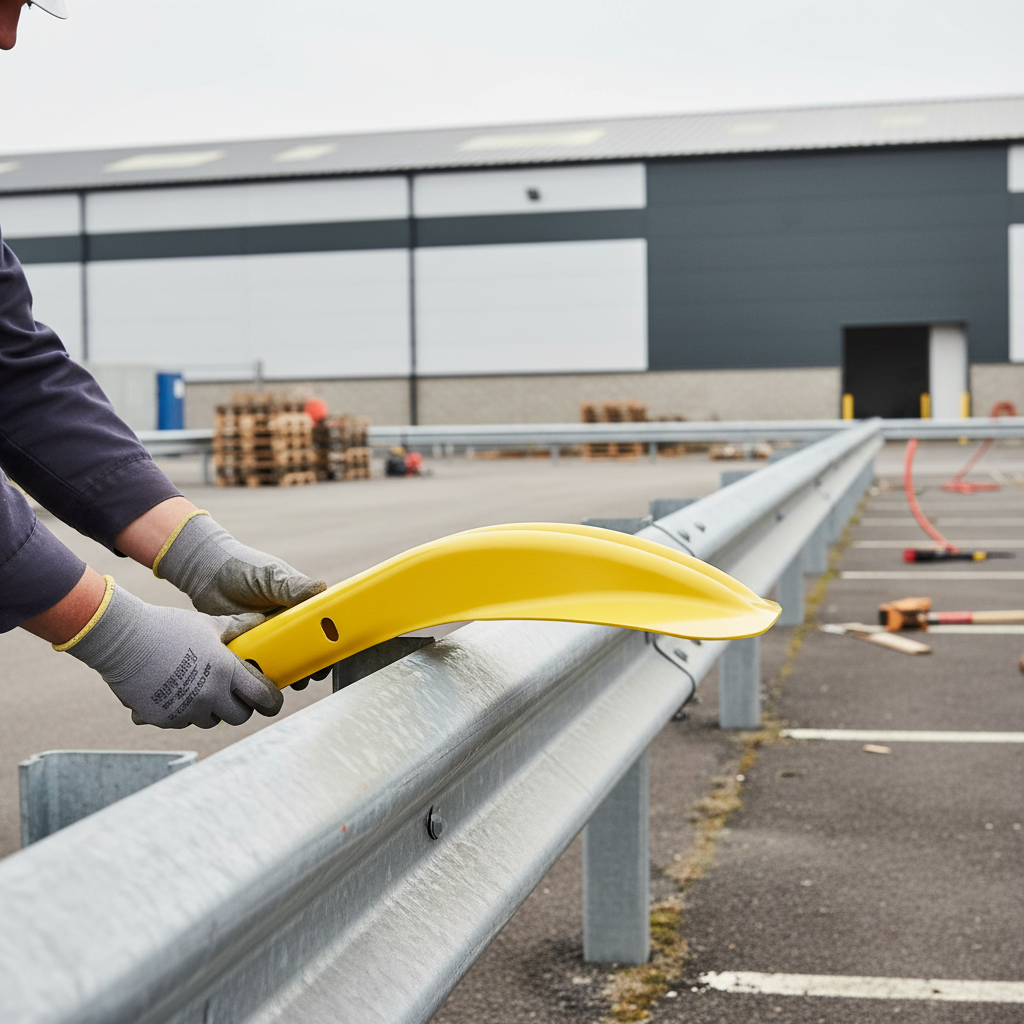 Heavy Duty Yellow Powder Coated Galvanized Steel Fishtail Armco Barrier End Cap for Enhanced Visibility and... | Barriers Co