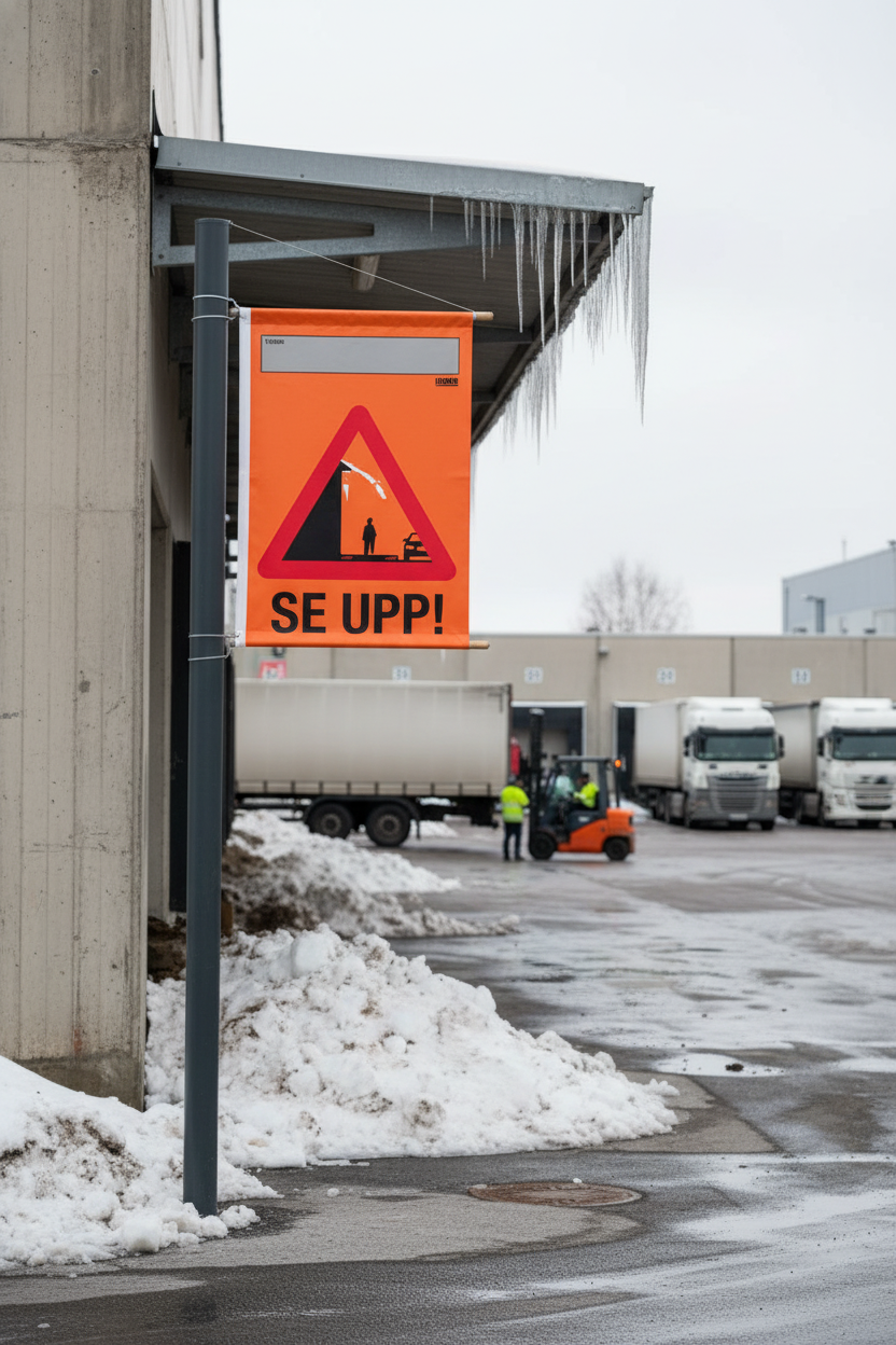 Premium Warning Flag with 'SE UPP!' Text - High-Visibility Safety Sign for Risk Areas and Quick Mounting