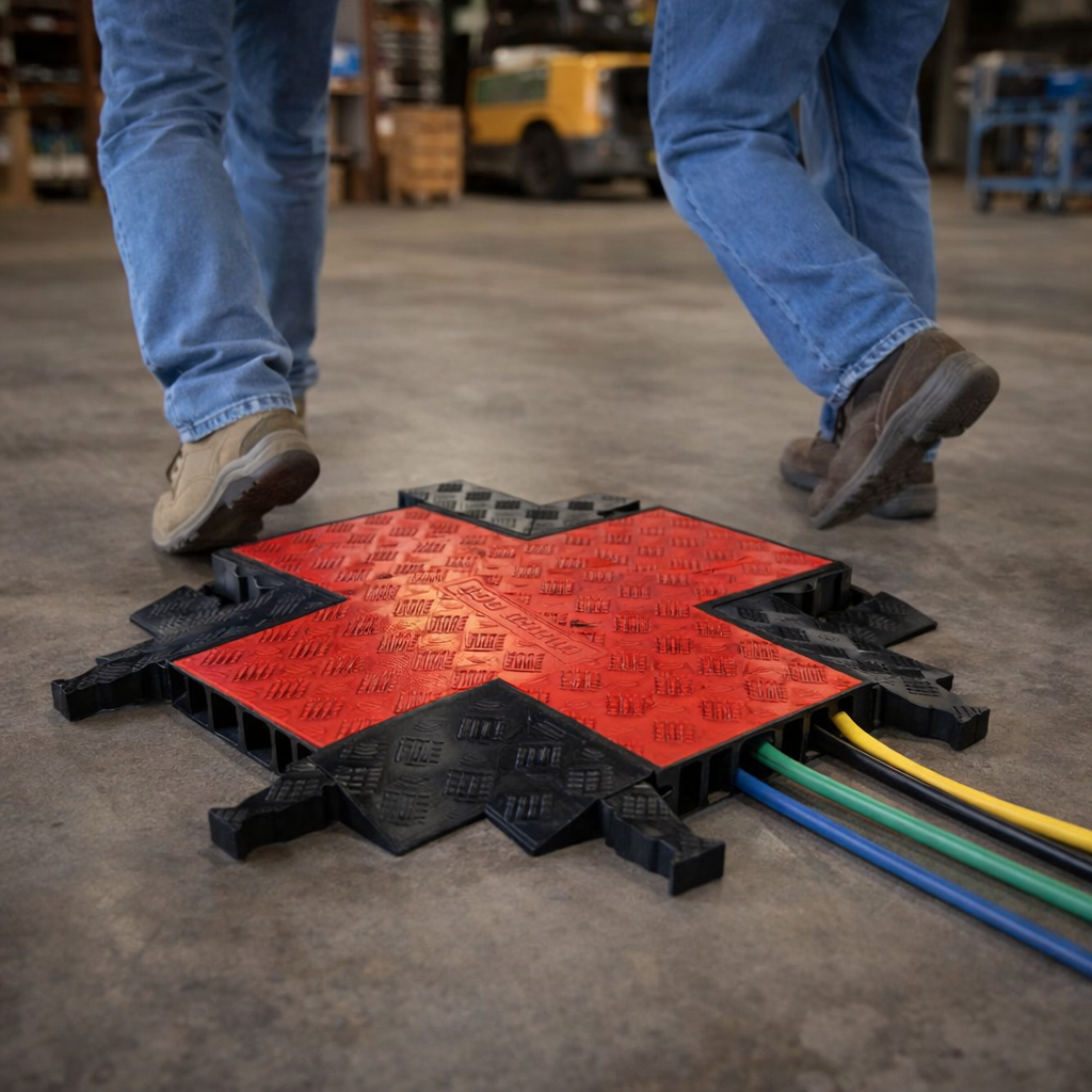 Cable Protector – Orange/Black – 5 Channel 4-Way Cross – Industrial Use