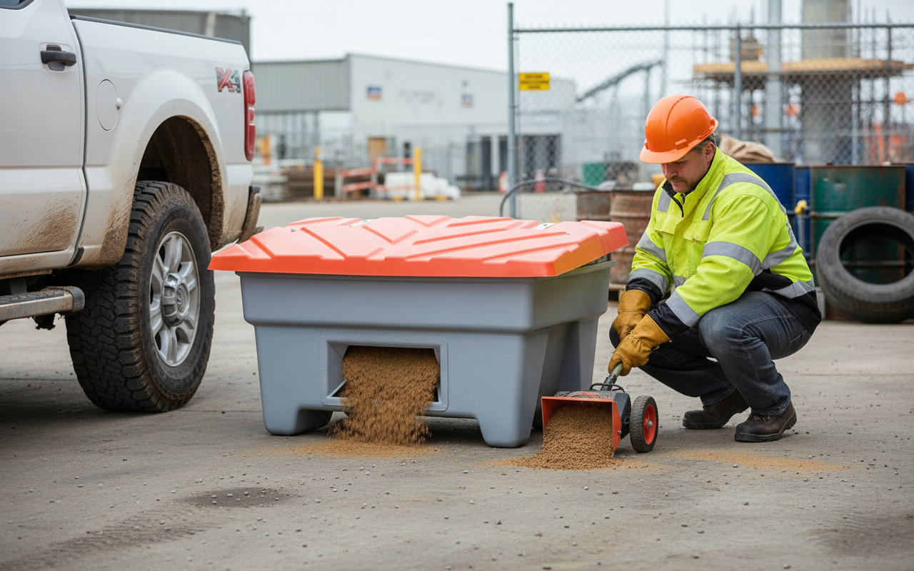 Premium Sand Chute Accessory for 250L, 350L, and 550L Grit Bins for Easy Grit Access