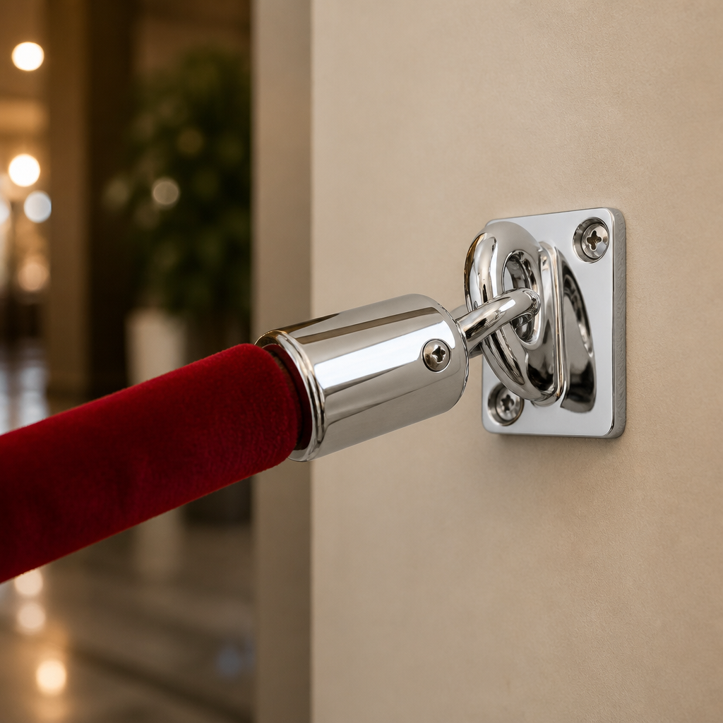 Rope Barrier Wall Receiver Plate Clip in Polished Chrome for Queue Management