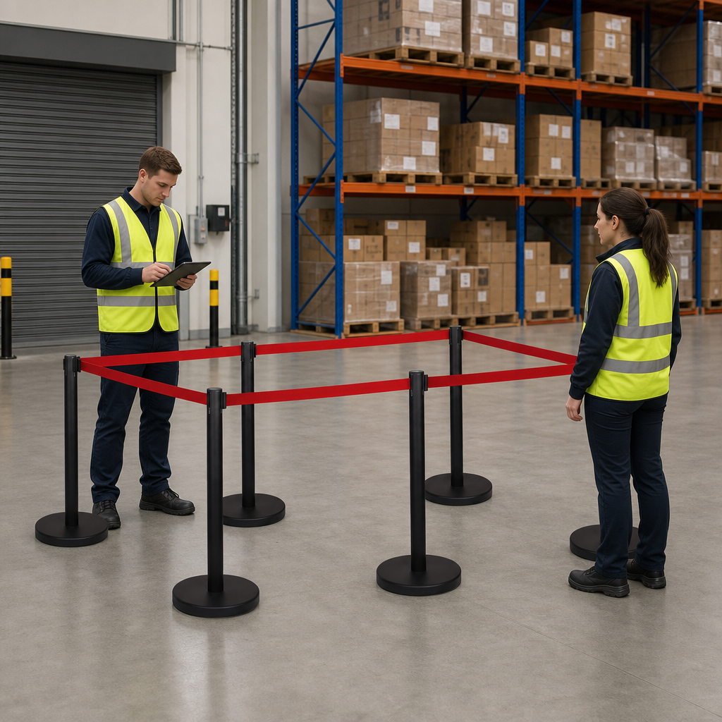 Belt Stanchion Set with 3m Red Belt for Event Management (Pack of 6)