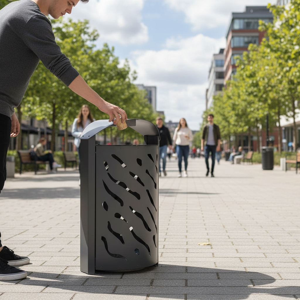 Premium Oval Litter Bin with 120L Capacity - Front Opening Design for Outdoor Use | Barriers Co