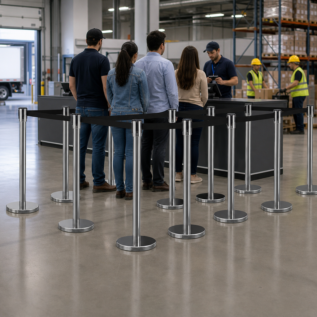Eco Belt Stanchion with Retractable Black Belt for Event Management (Pack of 10)