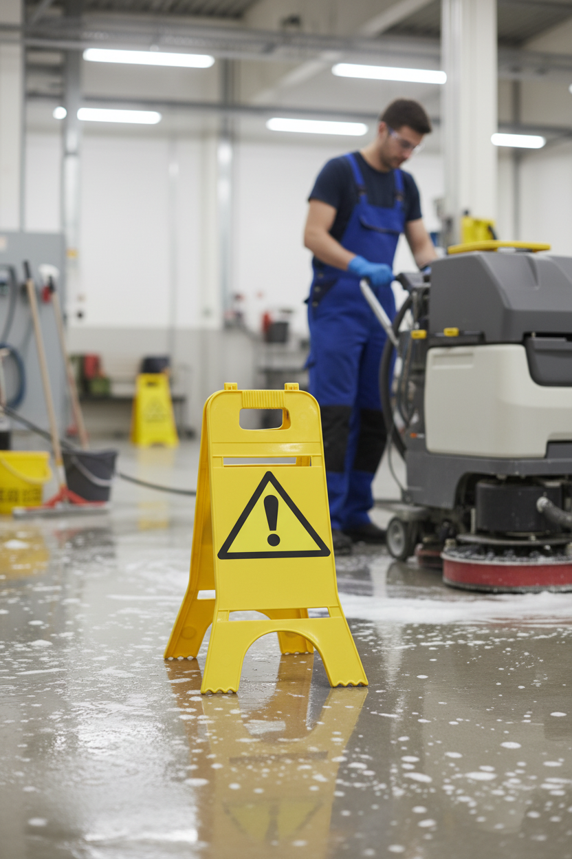 Premium Floor Standing Sign with Clear Warning Message for Cleaning Areas - Durable and Portable Design with High Visibility Reflectors