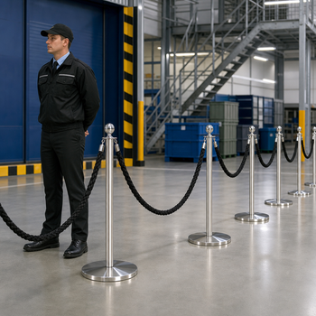Silver Rope Barrier Set with Black Ropes for Event Management (Pack of 8)