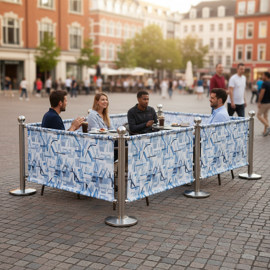 Professional 7.5 Meter Café Barrier Package with Custom Printed Banners, Premium Posts and Cross Beams