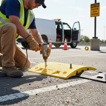 Premium Yellow Speed Bump Centre Section 50mm Height for Heavy Duty Traffic Control with Reflectors
