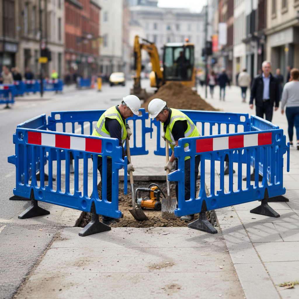 Premium Heavy Duty Pedestrian Barrier - Fully Compliant, Stackable, Blue Safety Solution for... - side view | Barriers Co