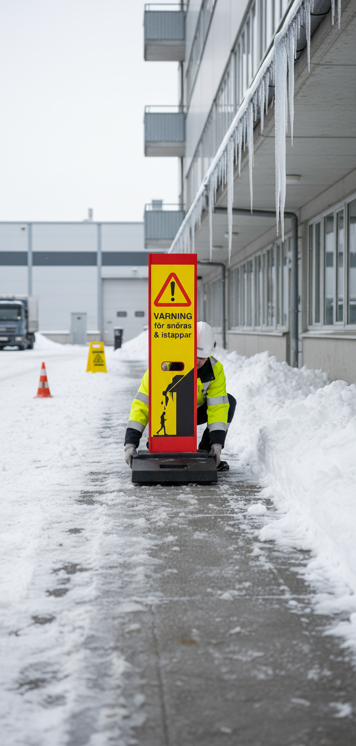 Professional Heavy Duty Warning Sign for Snow and Ice Hazard - Durable Double-Sided Plastic with Base for Outdoor Use