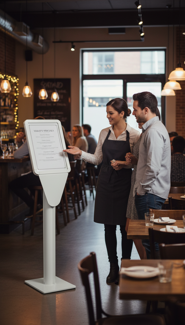 Premium Adjustable Entrance Stanchion with Angled Sign Holder for Indoor and Outdoor Use, Available in Multiple Colors