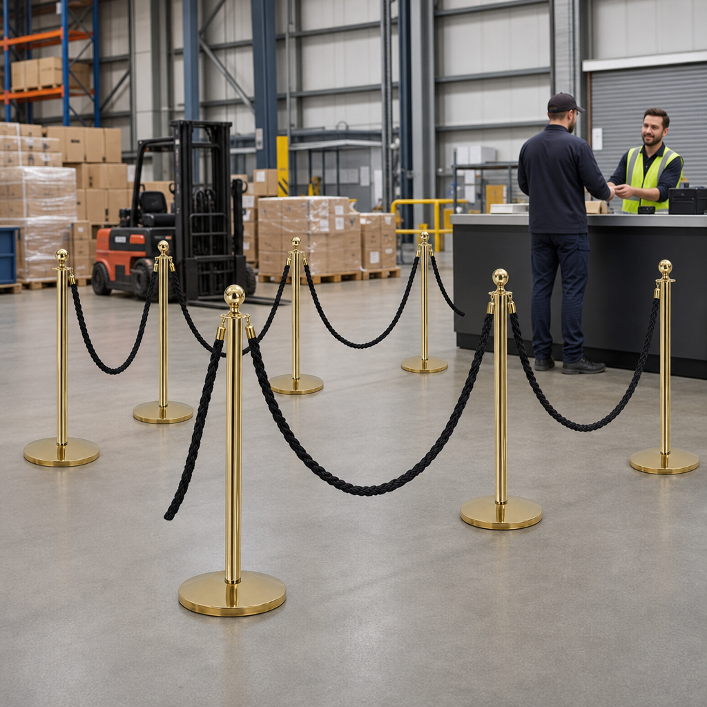 Brass Rope Barrier Set for Events (Pack of 10)