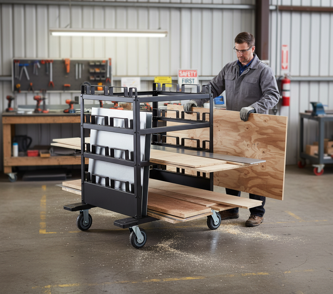 Professional Heavy Duty 12 Post Horizontal Storage Cart for Stanchions with Padded Racks and Rubber Bumpers