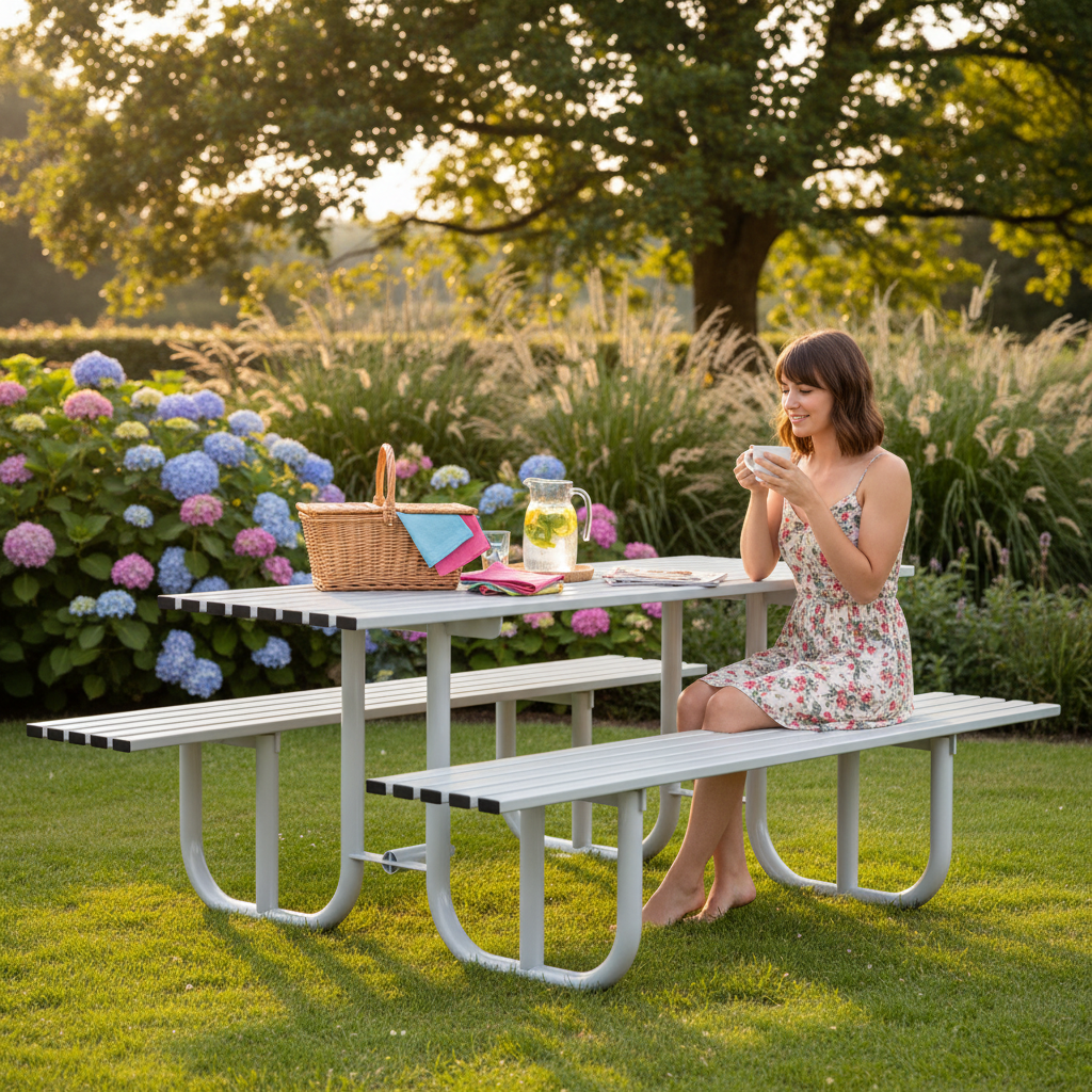 Premium Heavy Duty Picnic Bench with Galvanized Steel Construction, Stylish Slatted Design for Outdoor Use | Barriers Co
