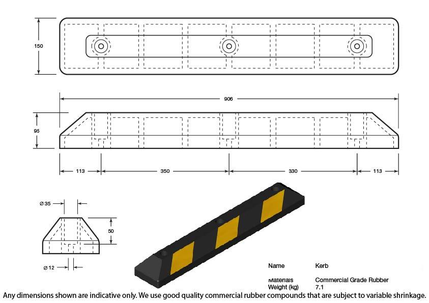 Heavy Duty Wheel Stop 900mm with Fixings