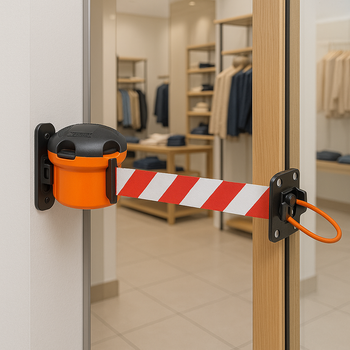 BarrierPlus® XS 9m Retractable Cord Strap Barrier Kit – Wall Mounted with Magnetic & Wrap-Around Fixings