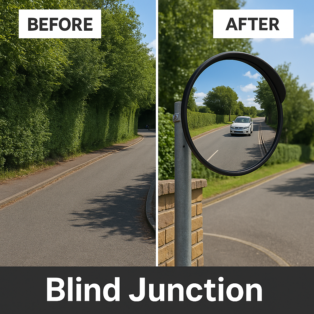 Outdoor Convex Safety Mirror 30 cm – Shatter-Proof Blind Spot Mirror for Driveways, Car Parks & Industrial Sites (Black Frame)