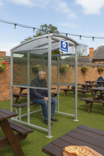 Burbank Smoking Shelter – Open-Fronted Galvanised Steel Frame with UV-Protected PETG Roof | Modular Weather-Resistant Design