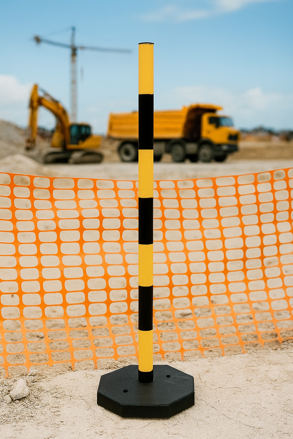 Compact Black & Yellow Safety Post with Octagonal Base 2