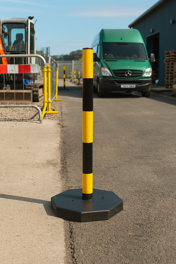 Compact Black & Yellow Safety Post with Octagonal Base – High-Visibility, Lightweight & Versatile