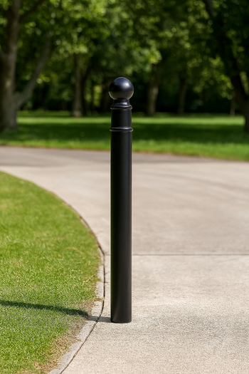 Ornamental Steel Bollard – 1000mm Above Ground | Sphere Top Anti-Ram Security Post for Driveways, Retail Entrances & Public Spaces