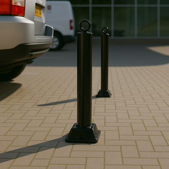 Heavy-Duty 76mm Black Fold-Down Parking Post with Integral Lock & Chain Eyelet