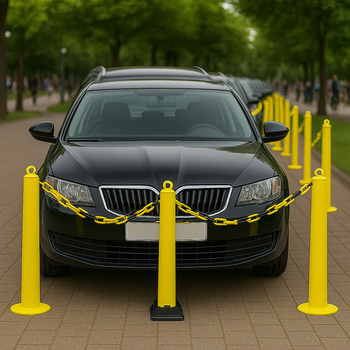 Heavy-Duty 76mm Parking Post & Chain Barrier Kit – 2 Static + 1 Lockable Folding Post for Driveway & Commercial Security