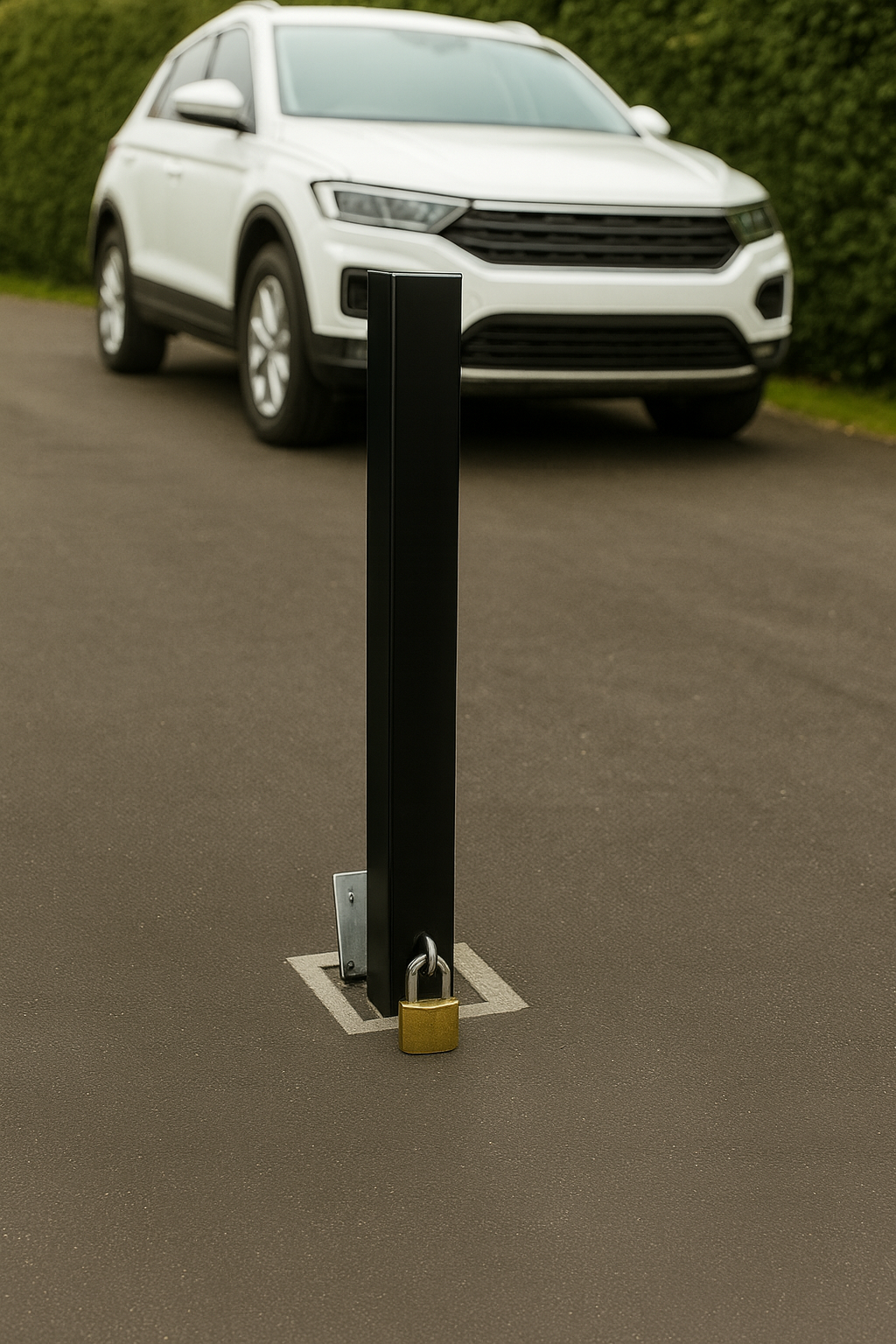 Heavy-Duty Black Removable Security Post with Built-In Combination Padlock  4