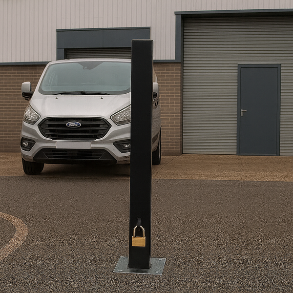 Heavy-Duty Removable Security Bollard – Black Anti-Theft Parking Post with Padlock for Driveways & Commercial Spaces