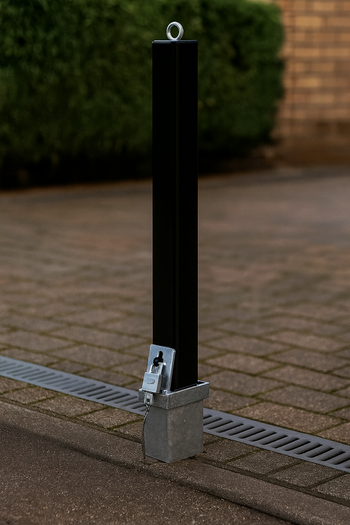 Heavy-Duty Removable Security Bollard – Black Finish with Eyelet | Anti-Theft Driveway & Commercial Barrier Post