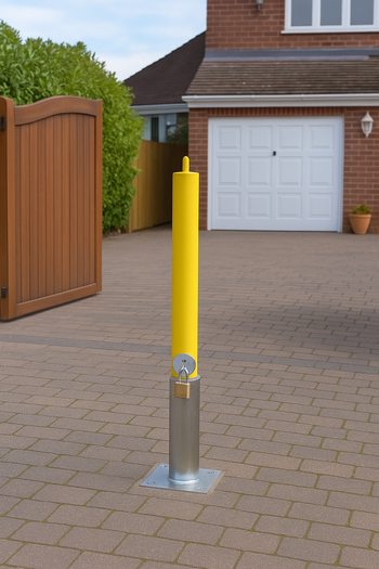 Heavy-Duty Yellow Removable Security Bollard with Reflective Band & Lock – Driveway & Parking Protection